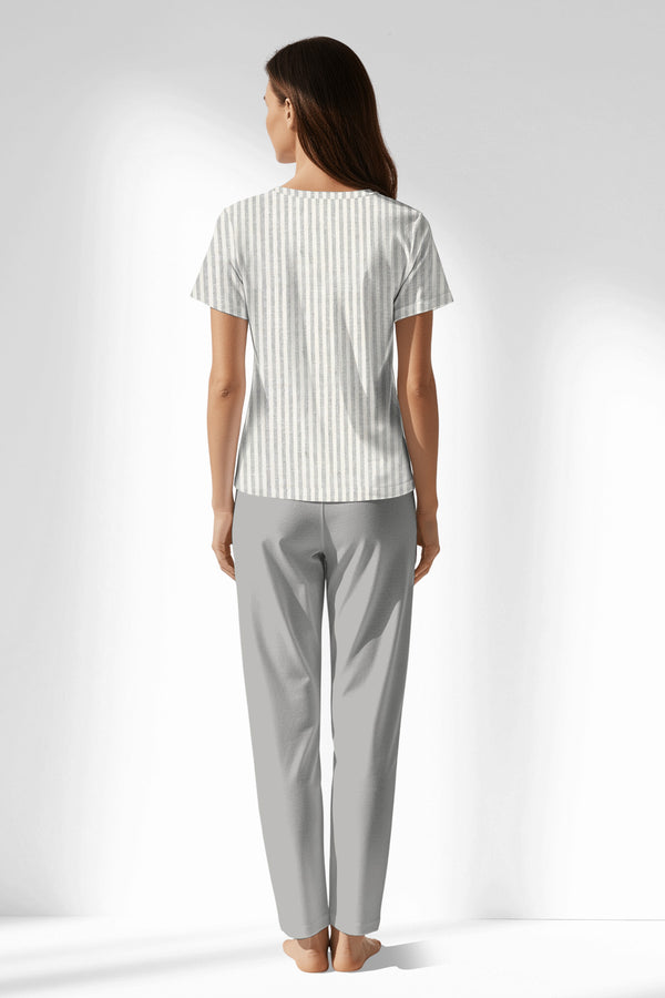 Woman Polyviscon InkWave Buttoned Collar Pyjama Set - ROTASYON - Image 3