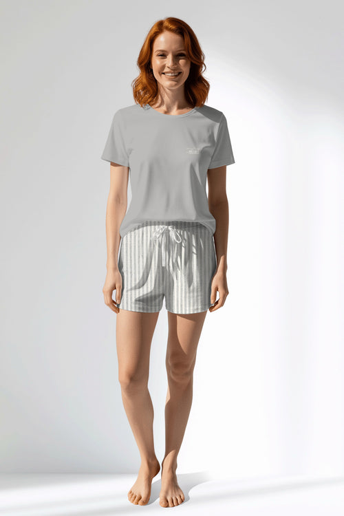 Woman Polyviscon InkWave Short Set - METRAJ GRI - Image 1