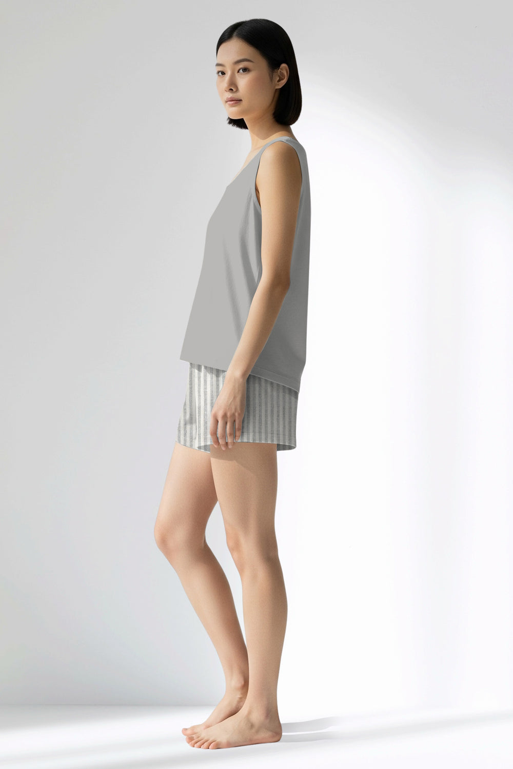 Woman Polyviscon InkWave Thick Strap Short Set - METRAJ GRI - Image 1