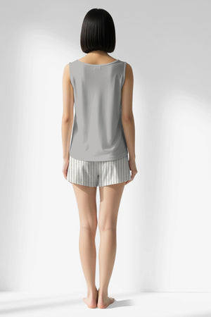 Woman Polyviscon InkWave Thick Strap Short Set - METRAJ GRI - Image 3