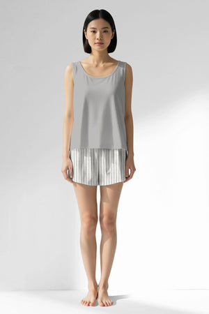 Woman Polyviscon InkWave Thick Strap Short Set - METRAJ GRI - Image 1