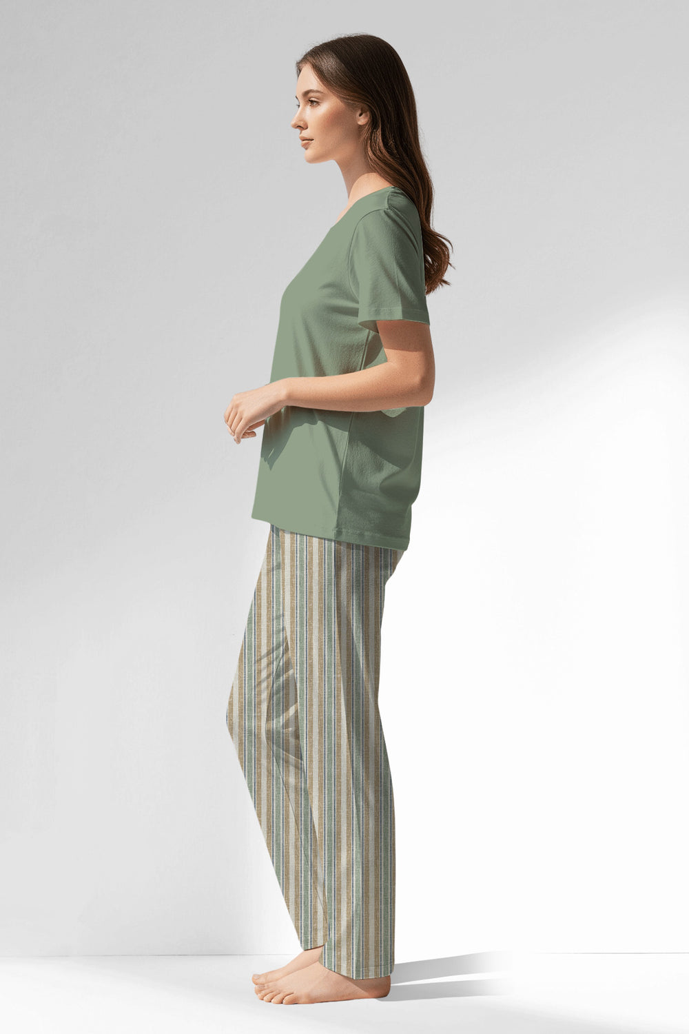 Woman Polyviscon LineFlow Pyjama Set - METRAJ YEŞİL - Image 1