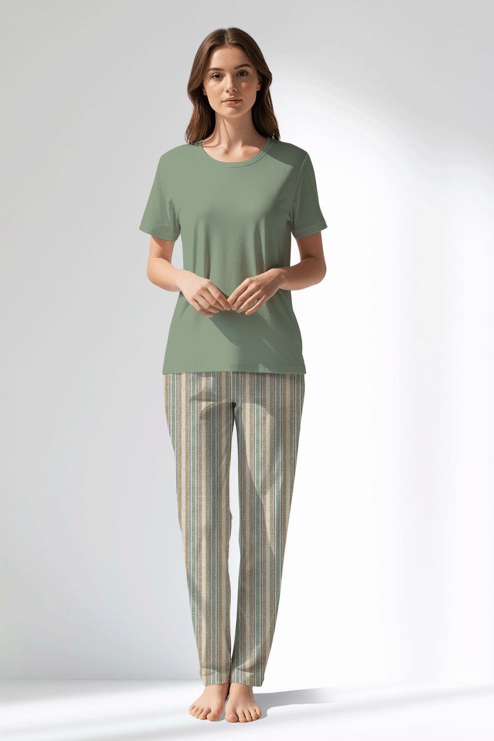 Woman Polyviscon LineFlow Pyjama Set - METRAJ YEŞİL - Image 1