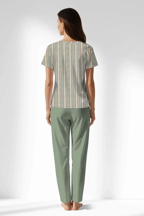 Woman Polyviscon LineFlow Buttoned Collar Pyjama Set - ROTASYON - Image 3