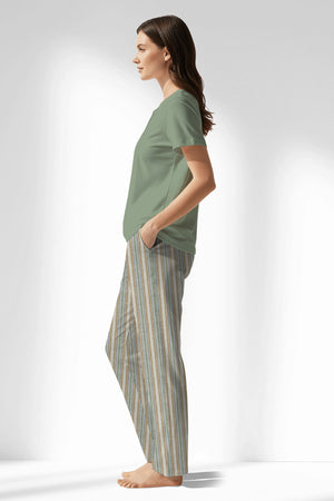 Woman Polyviscon LineFlow Drop Collar Pyjama Set - METRAJ YEŞİL - Image 2