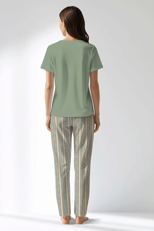 Woman Polyviscon LineFlow Drop Collar Pyjama Set - METRAJ YEŞİL - Image 3