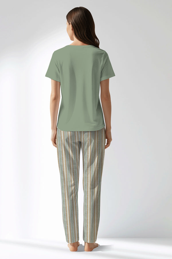 Woman Polyviscon LineFlow Drop Collar Pyjama Set - METRAJ YEŞİL - Image 3