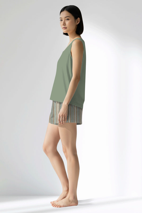 Woman Polyviscon LineFlow Thick Strap Short Set - METRAJ YEŞİL - Image 2