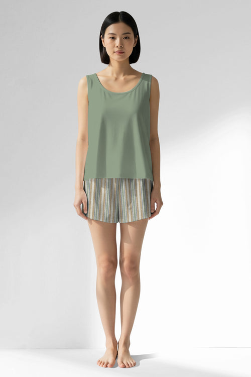 Woman Polyviscon LineFlow Thick Strap Short Set - METRAJ YEŞİL - Image 1