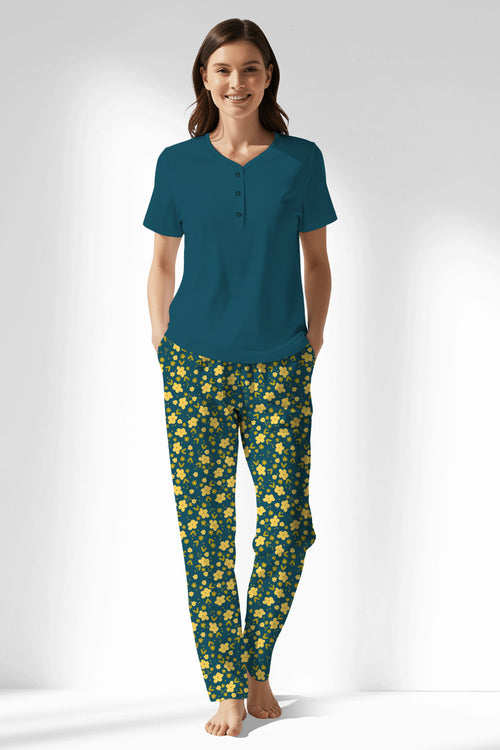 Woman Polyviscon Sunrise Drop Collar Pyjama Set - 19-4526 - Image 1