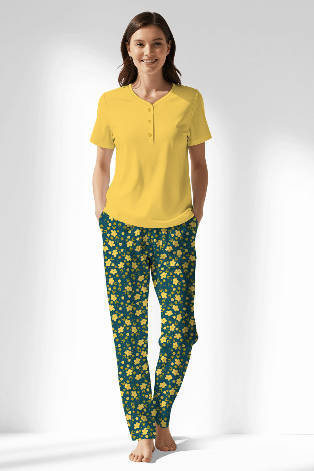 Woman Polyviscon Sunrise Drop Collar Pyjama Set - 19-4526 - Image 1
