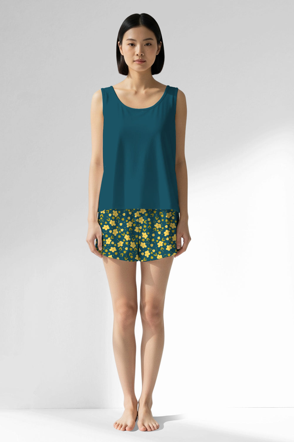 Woman Polyviscon Sunrise Thick Strap Short Set - 19-4526 - Image 1