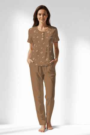 Woman Polyviscon Arlisse Buttoned Collar Pyjama Set - ROTASYON - Image 1