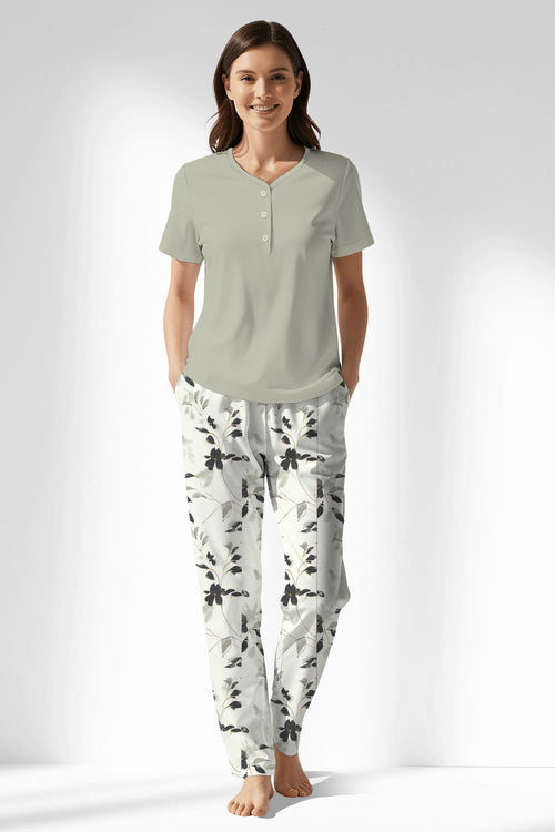 Woman Polyviscon Armonelle Drop Collar Pyjama Set - METRAJ ZEMIN - Image 1