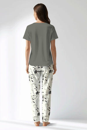 Woman Polyviscon Armonelle Drop Collar Pyjama Set - B-YAPRAK YEŞİL - Image 3