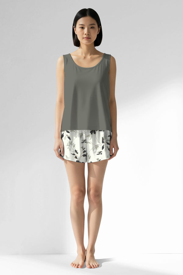 Woman Polyviscon Armonelle Thick Strap Short Set - B-YAPRAK YEŞİL - Image 1