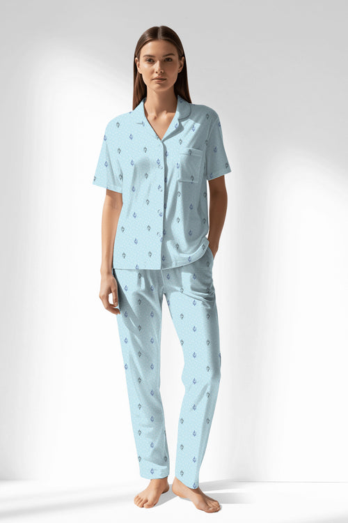 Woman Polyviscon Arvelin Buttoned Pyjama Set - ROTASYON - Image 1