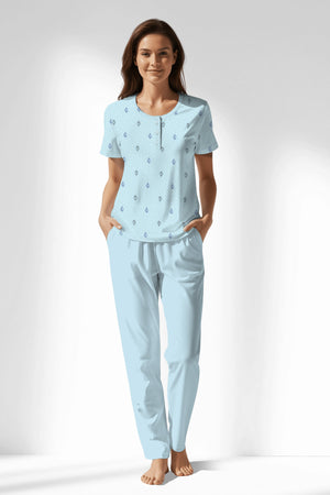 Woman Polyviscon Arvelin Buttoned Collar Pyjama Set - ROTASYON - Image 1
