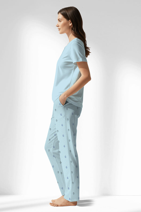 Woman Polyviscon Arvelin Drop Collar Pyjama Set - METRAJ ZEMIN - Image 2