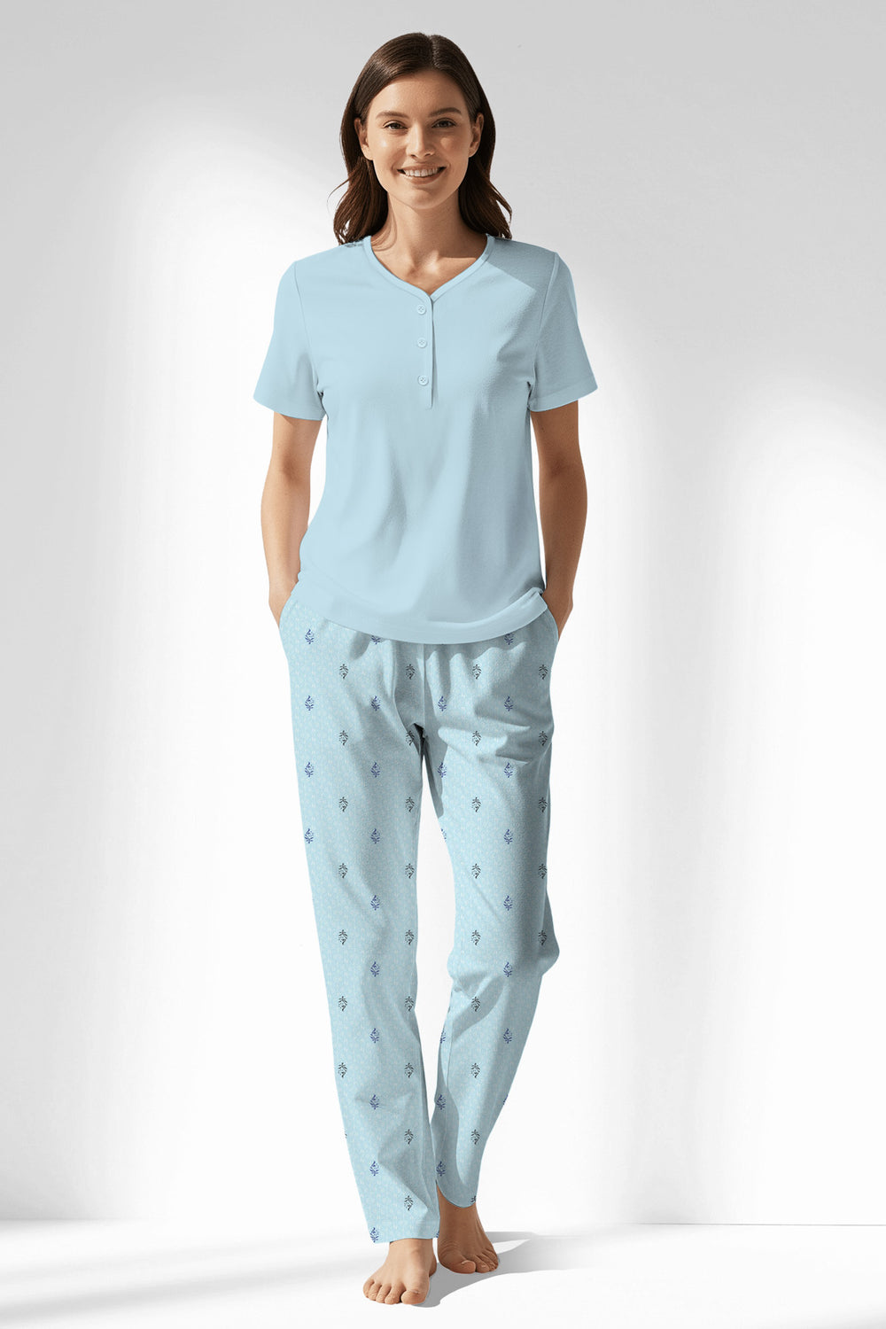 Woman Polyviscon Arvelin Drop Collar Pyjama Set - METRAJ ZEMIN - Image 1