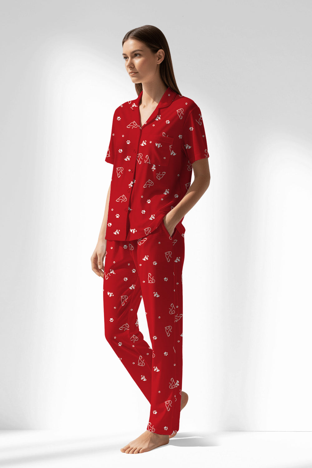 Woman Polyviscon Catty Buttoned Pyjama Set - ROTASYON - Image 1