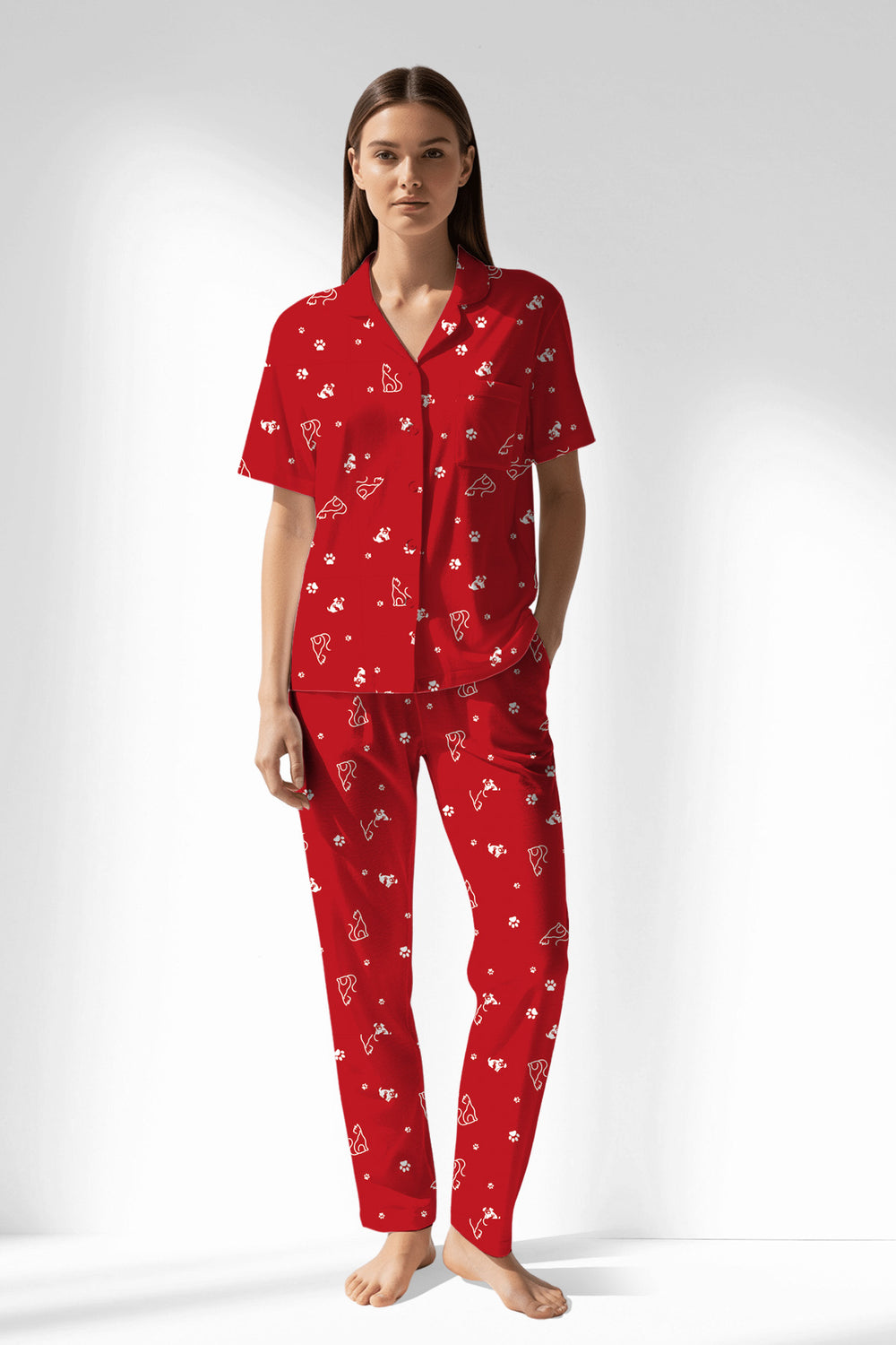 Woman Polyviscon Catty Buttoned Pyjama Set - ROTASYON - Image 1