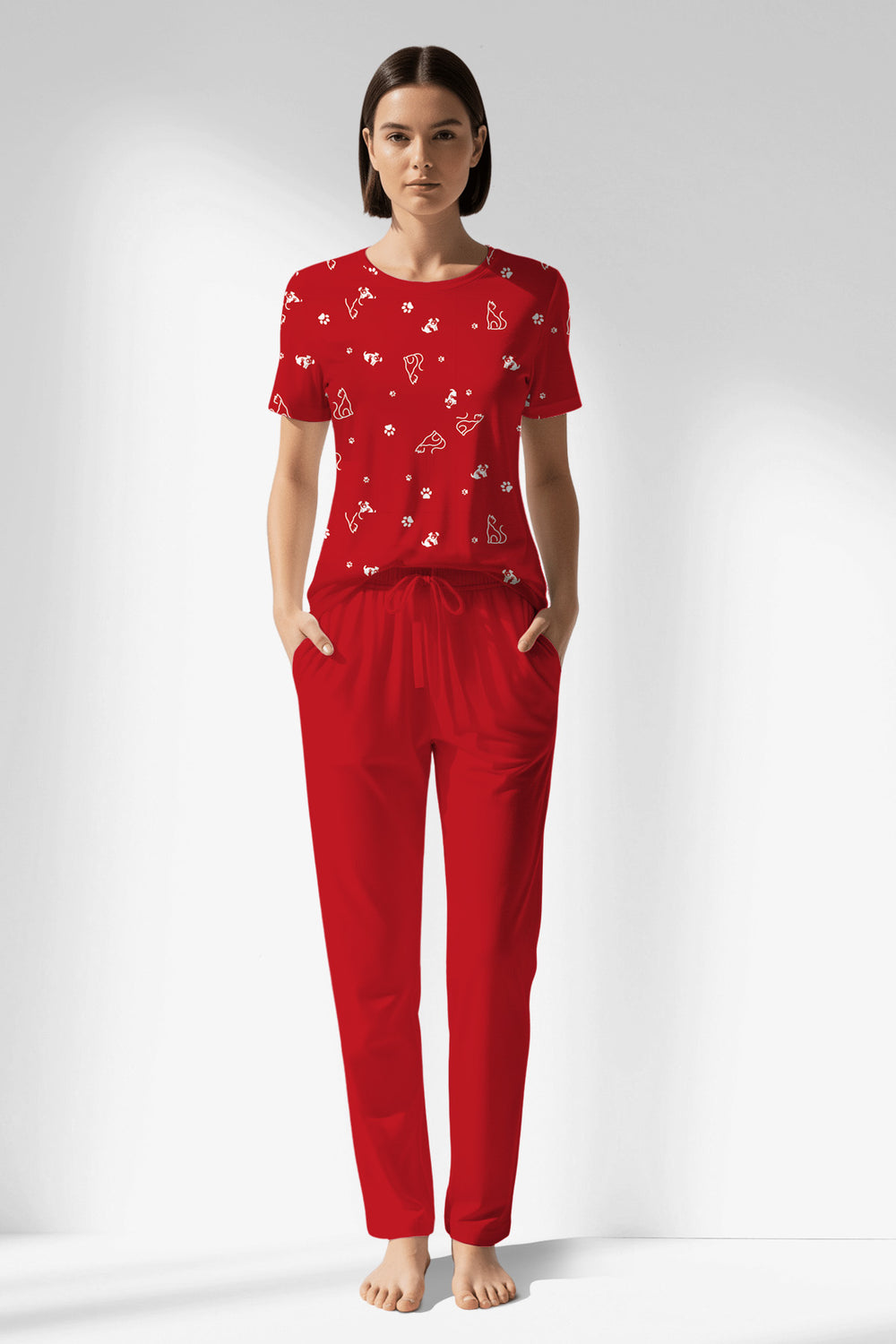 Woman Polyviscon Catty Pocket Detail Pyjama Set - ROTASYON - Image 1