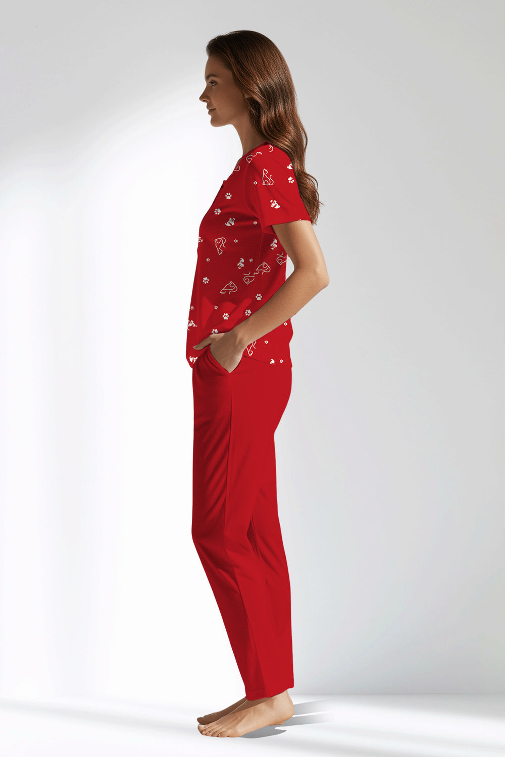 Woman Polyviscon Catty Buttoned Collar Pyjama Set - ROTASYON - Image 1