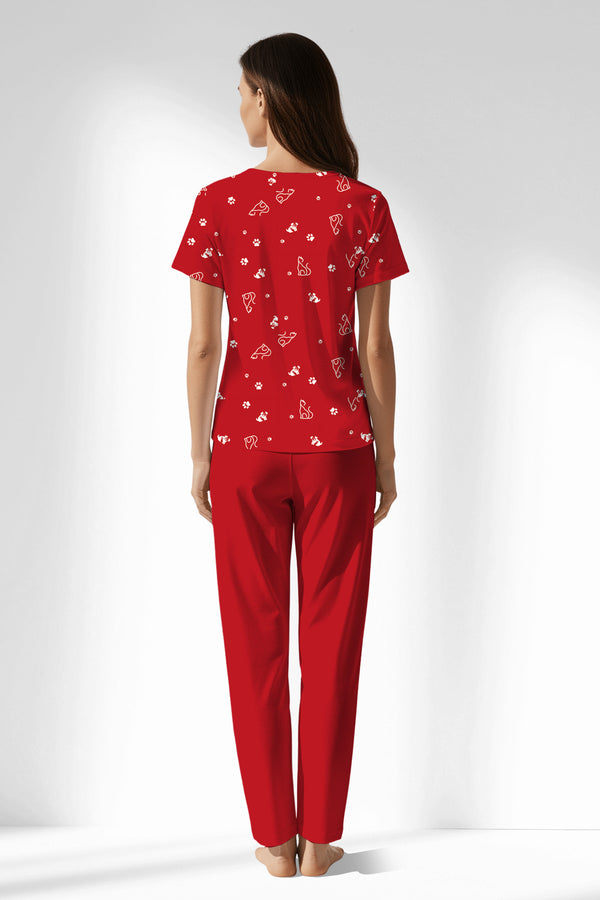 Woman Polyviscon Catty Buttoned Collar Pyjama Set - ROTASYON - Image 3