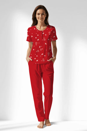 Woman Polyviscon Catty Buttoned Collar Pyjama Set - ROTASYON - Image 1