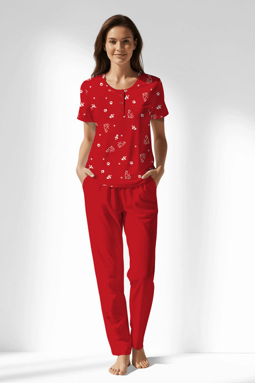 Woman Polyviscon Catty Buttoned Collar Pyjama Set - ROTASYON - Image 1