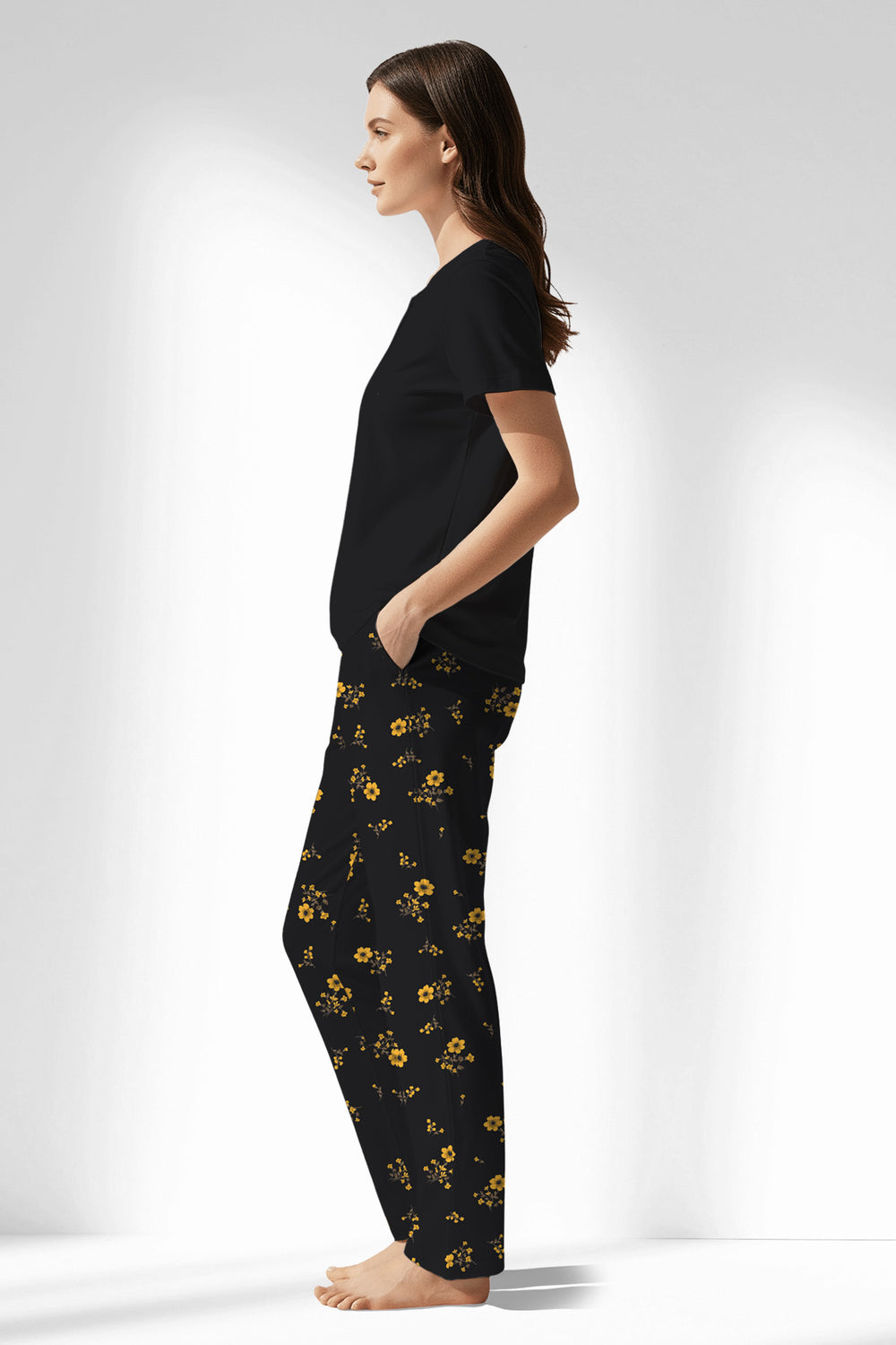 Woman Polyviscon Floryn Drop Collar Pyjama Set - METRAJ ZEMIN - Image 1