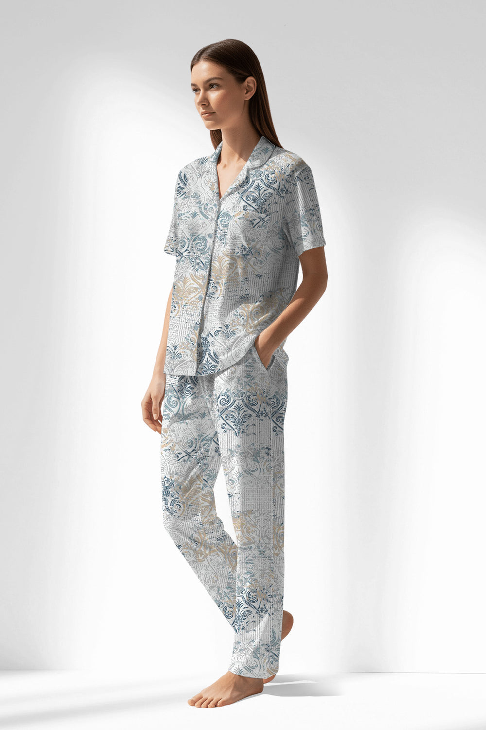 Woman Polyviscon Livora Buttoned Pyjama Set - ROTASYON - Image 1