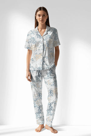 Woman Polyviscon Livora Buttoned Pyjama Set - ROTASYON - Image 1