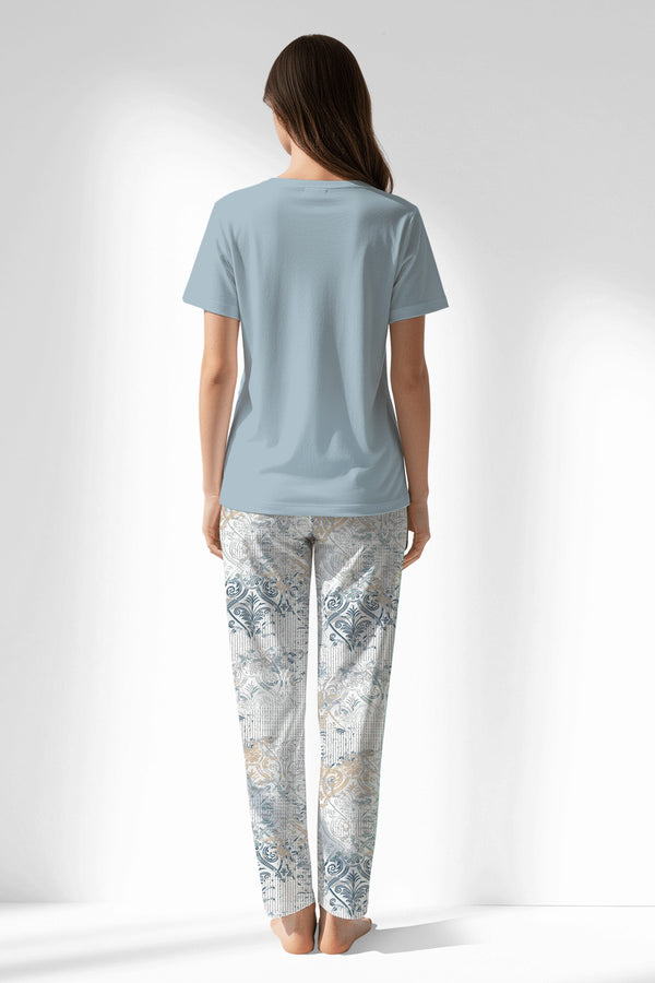 Woman Polyviscon Livora Pyjama Set - METRAJ MAVİ - Image 3