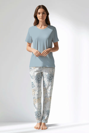 Woman Polyviscon Livora Pyjama Set - METRAJ MAVİ - Image 1