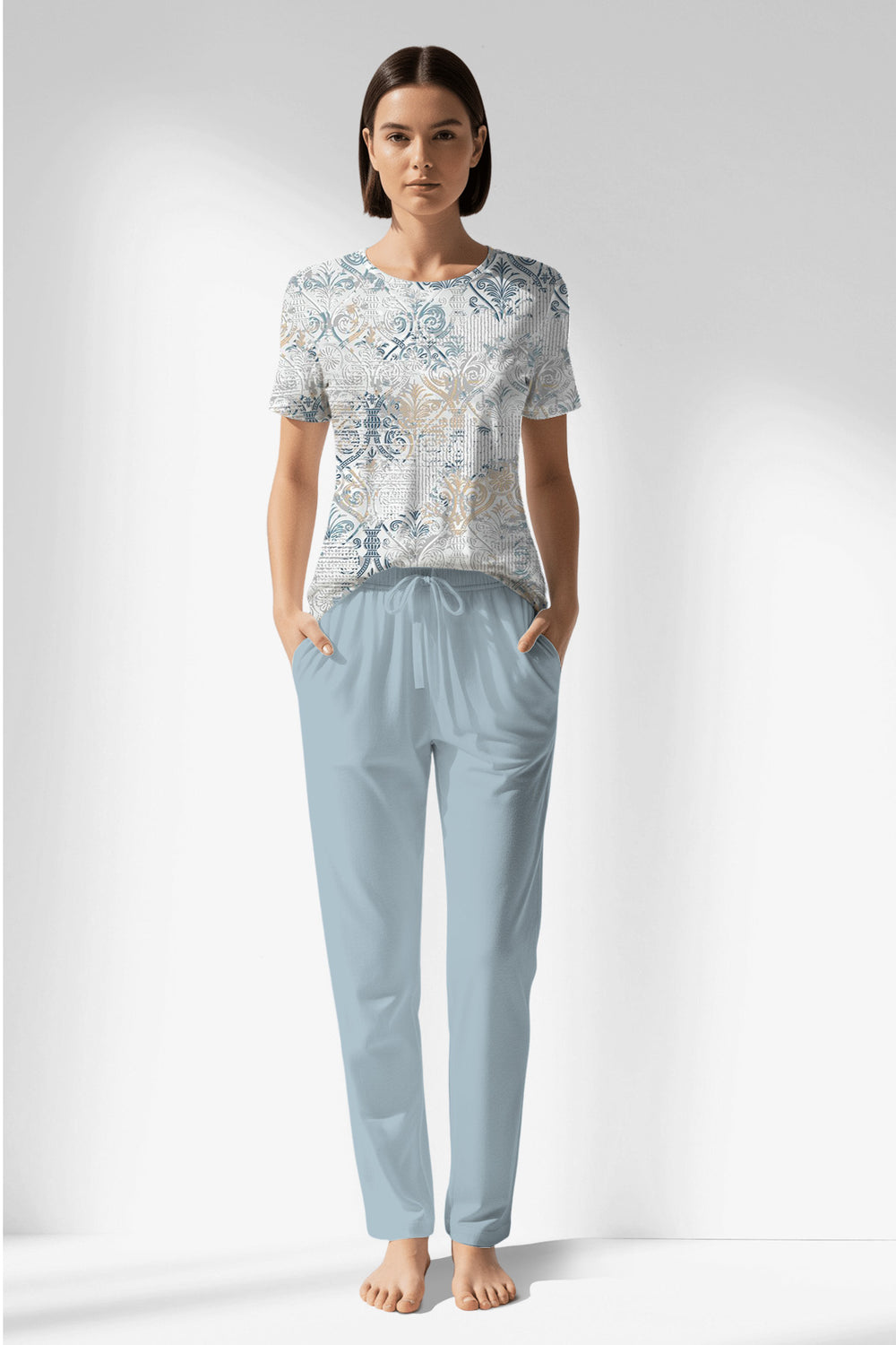 Woman Polyviscon Livora Pocket Detail Pyjama Set - ROTASYON - Image 1