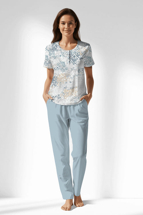 Woman Polyviscon Livora Buttoned Collar Pyjama Set - ROTASYON - Image 1