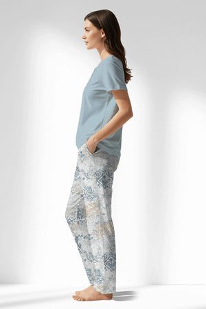 Woman Polyviscon Livora Drop Collar Pyjama Set - METRAJ MAVİ - Image 2