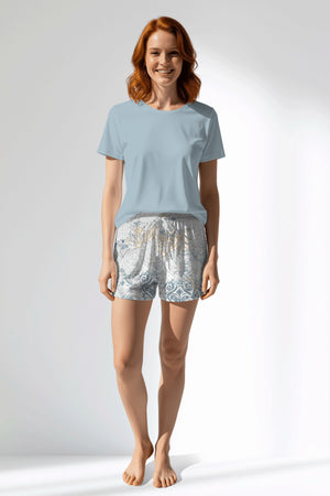 Woman Polyviscon Livora Short Set - METRAJ MAVİ - Image 1