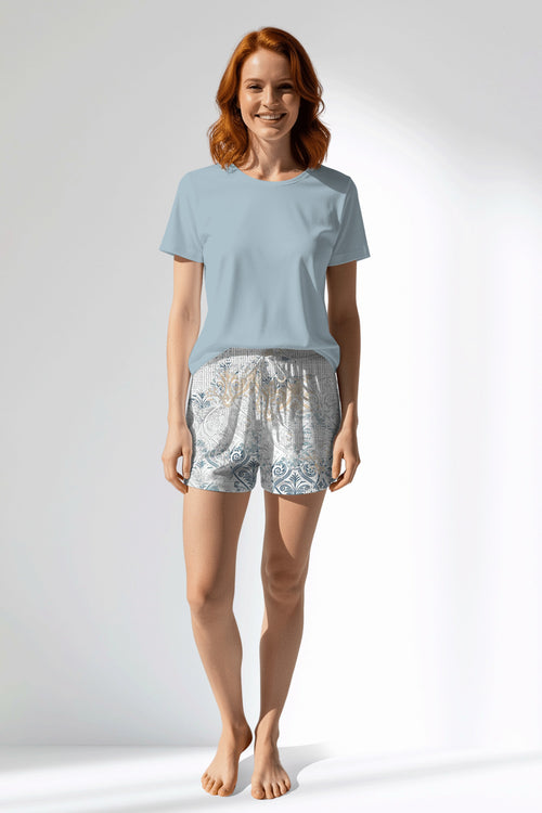 Woman Polyviscon Livora Short Set - METRAJ MAVİ - Image 1