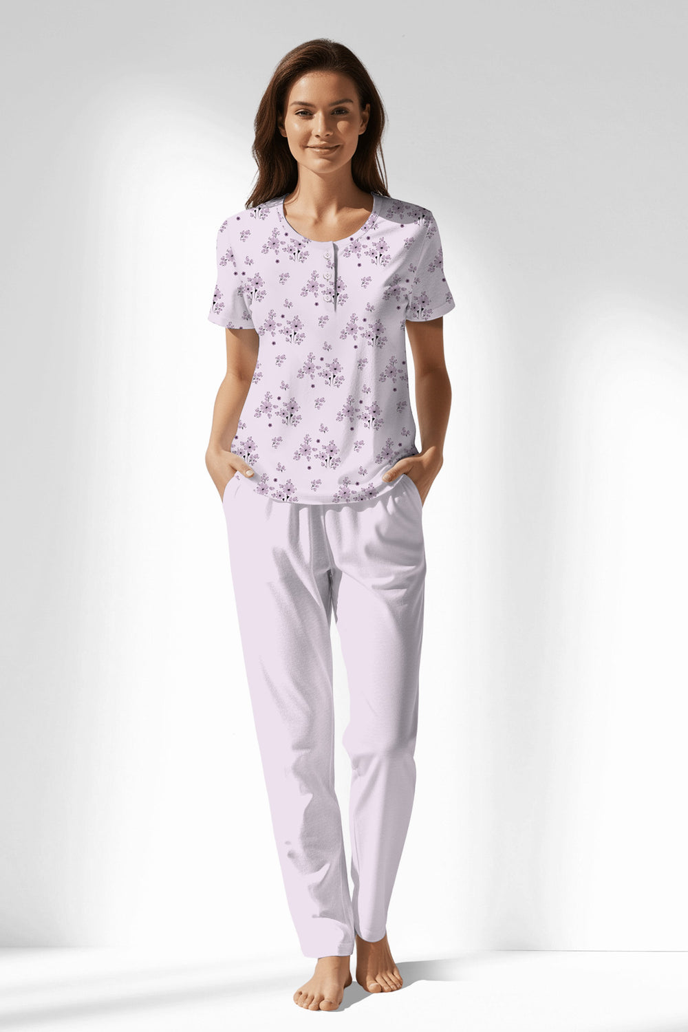 Woman Polyviscon Lunaris Buttoned Collar Pyjama Set - ROTASYON - Image 1