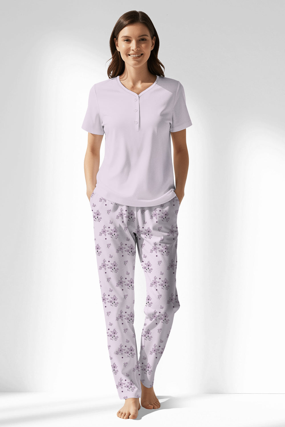 Woman Polyviscon Lunaris Drop Collar Pyjama Set - METRAJ ZEMIN - Image 1