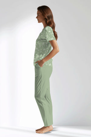 Woman Polyviscon Mirale Buttoned Collar Pyjama Set - ROTASYON - Image 2