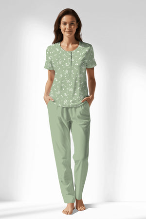 Woman Polyviscon Mirale Buttoned Collar Pyjama Set - ROTASYON - Image 1