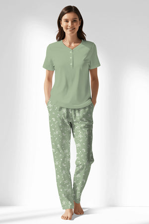 Woman Polyviscon Mirale Drop Collar Pyjama Set - METRAJ ZEMIN - Image 1