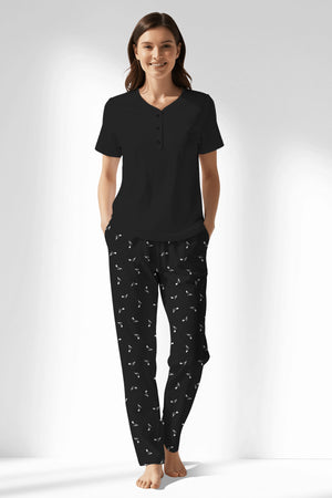 Woman Polyviscon Ritmica Drop Collar Pyjama Set - METRAJ ZEMIN - Image 1