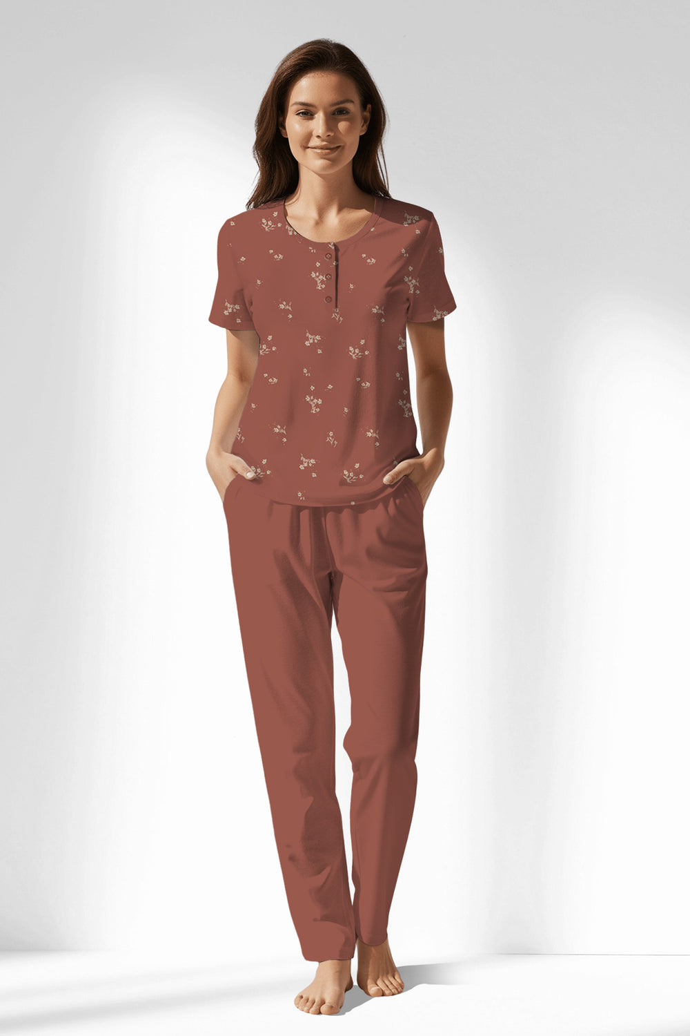 Woman Polyviscon Rosinia Buttoned Collar Pyjama Set - ROTASYON - Image 1