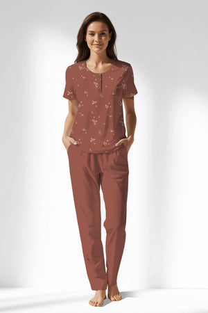 Woman Polyviscon Rosinia Buttoned Collar Pyjama Set - ROTASYON - Image 1
