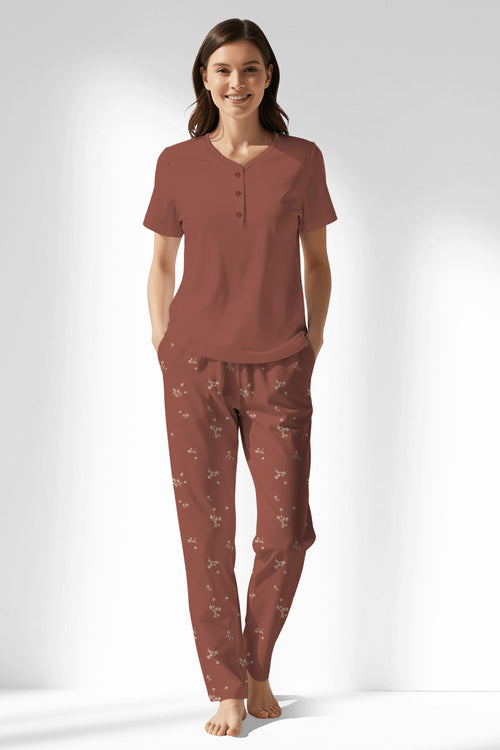 Woman Polyviscon Rosinia Drop Collar Pyjama Set - METRAJ ZEMIN - Image 1